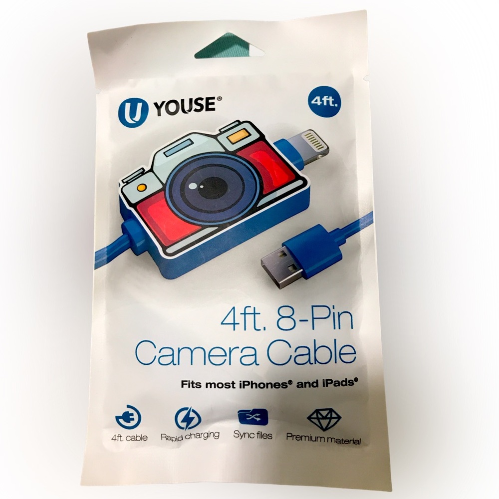 2 FOR $15 CHARGERS YOUSE 4FT 3-D CAMERA DESIGN CABLE CHARGER IPHONE Blue Red